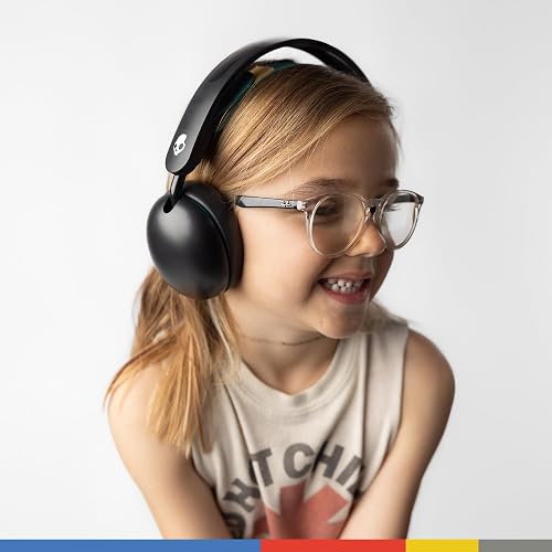 Skullcandy Grom Wireless Over-Ear Volume-Limiting Audio Headphones - Black | Designed for Kids 6+, 45 Hours Battery, Backup 3.5mm AUX Cable Included with Built-In Microphone, Comfortable Fit for Travel