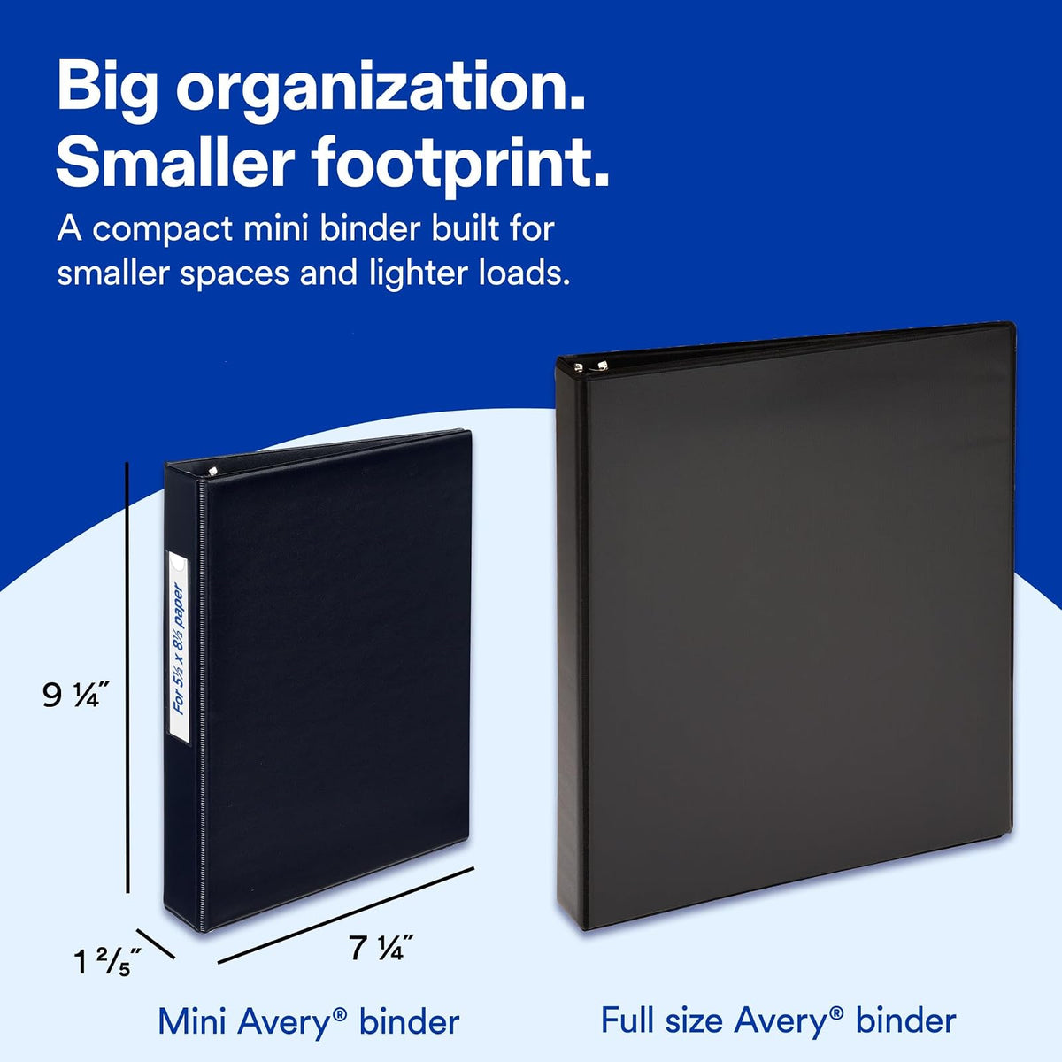 Avery Mini carpeta duradera de 3 anillas, anillos redondos de 1 pulgada, capacidad para papel de 5-1/2 x 8-1/2 pulgadas, soporte para etiquetas de identificación de lomo (27257)