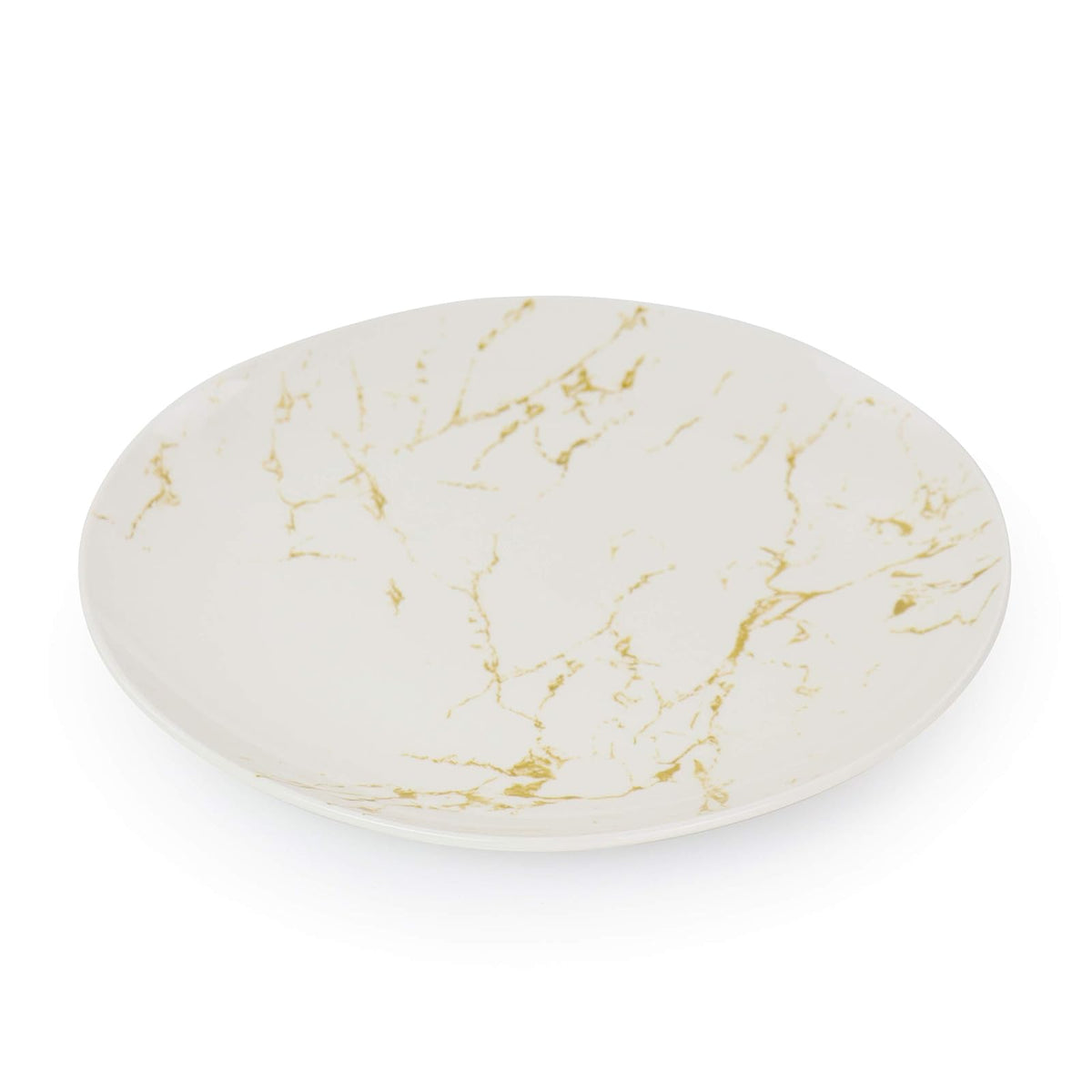 Elama Fine Marble - Juego de vajilla de cerámica de 16 piezas en oro y blanco