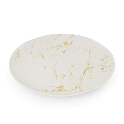 Elama Fine Marble - Juego de vajilla de cerámica de 16 piezas en oro y blanco