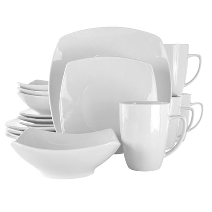 Elama Hayes - Vajilla cuadrada de porcelana, 16 piezas, color blanco