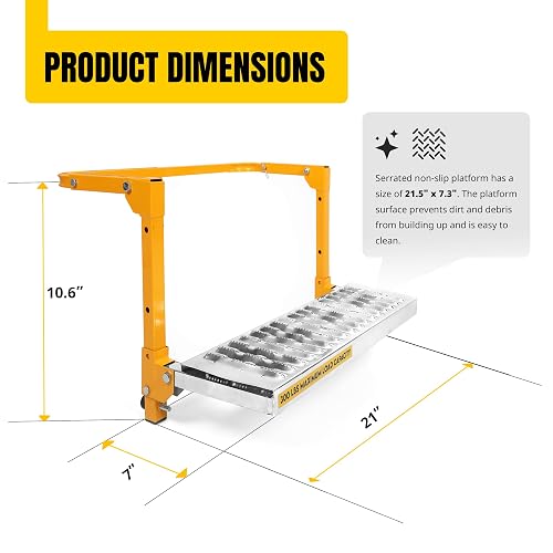 MAXXHAUL 50694 - Escalón de Servicio Ajustable para neumáticos de camión de 21-1/2 x 7.3 Pulgadas, con Plataforma Antideslizante, Capacidad Plegable de 300 Libras