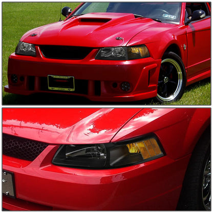 DNA Motoring HL-OH-FM99-BK-AM Faros Delanteros Negros Ámbar para Ford Mustang 99-04