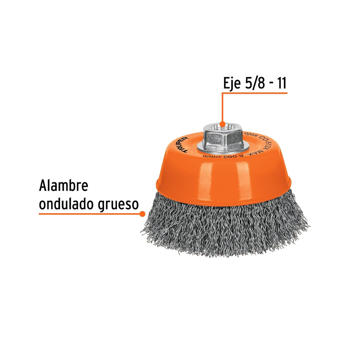 Truper CO-512X, Carda de copa, alambre ondulado grueso, 5x5/8" para esmeril