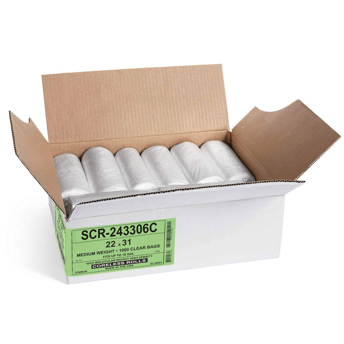 Aluf Plastics SCR-243306C Bolsas de basura de 12 a 16 galones (Paquete comercial de 1000 unidades) - Serie de reducción de fuente de alta densidad calibre de 6 micrones (equiv) - Diseñado para oficina, baño, papel, espuma de poliestireno