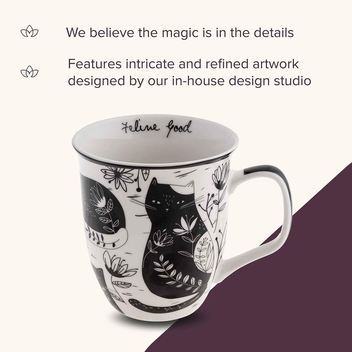 Karma Gifts - Taza bohemia de 16 onzas en blanco y negro para gatos, bonita taza de café y té, tazas de café de cerámica para mujeres y hombres