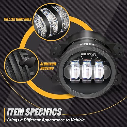 NUVISION LIGHTING NVL-FL-001 Luz antiniebla LED de 4 Pulgadas Compatible con Jeep Wrangler 07-17/11-14 Charger / 14-18 Cherokee /10-19 Journey (Izquierda y Derecha) Aprobado por Dot