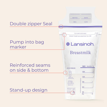 Lansinoh - Bolsas de almacenamiento para leche materna, 50 Count + 2 Pump Adapters