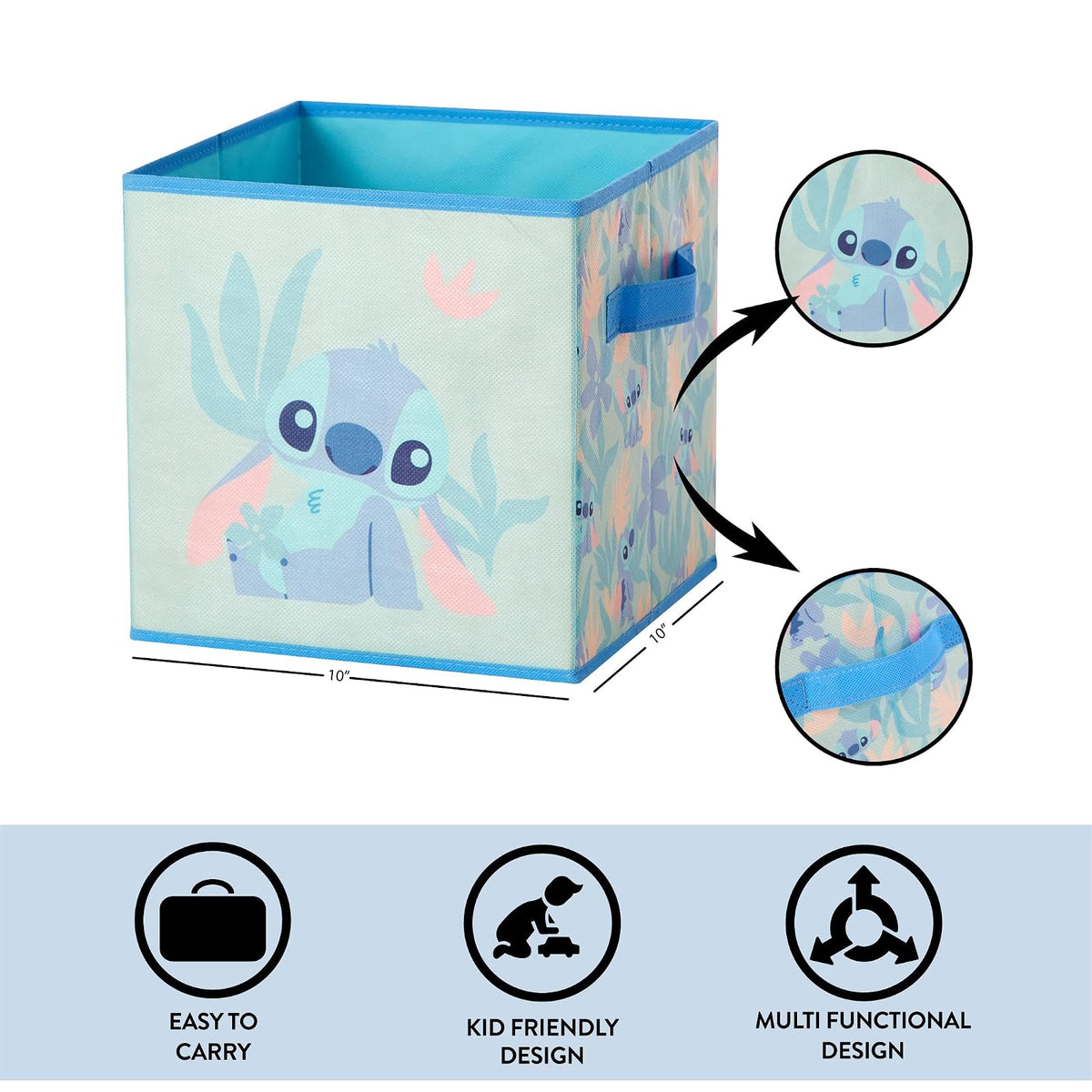 Idea Nuova - Juego de 2 cubos de almacenamiento de puntadas duraderas con asas, organizadores de cubos plegables de 10 x 10 x 10 pulgadas