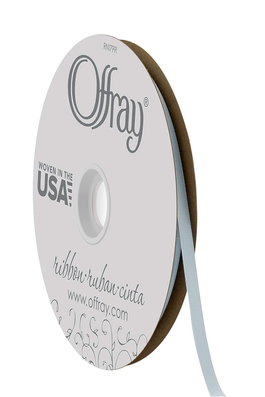 Offray Craft cinta de satén de doble cara, 7/20.3 cm de ancho por 20-Yard carrete, blanco antiguo, Azul claro, 1/4 Inch x 100 Yard, 1