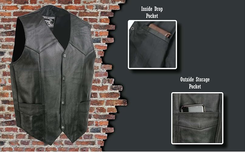 Event Biker - Chaleco de Cuero para Hombre “Promo, Basic”, Negro, XS