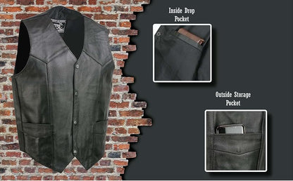 Event Biker - Chaleco de Cuero para Hombre “Promo, Basic”, Negro, XS