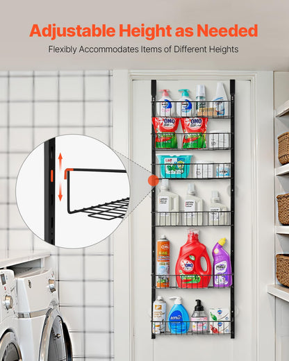 VEVOR Estante de Almacenamiento para Colgar Puerta 6 Niveles Organizador de despensa para puerta 42 x 18 x 133 cm Estante de Especias Colgante de Acero para Hogar, Cocina, Lavadero, Baño, Negro