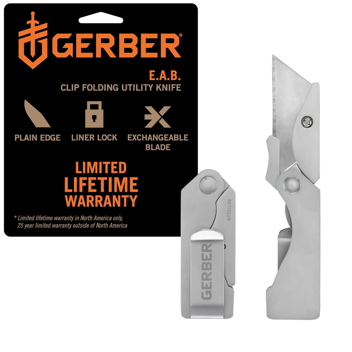 Gerber Eab Cuchillo de Bolsillo | Acero inoxidable, 1.5 in, filo liso, clip de bolsillo, liner lock