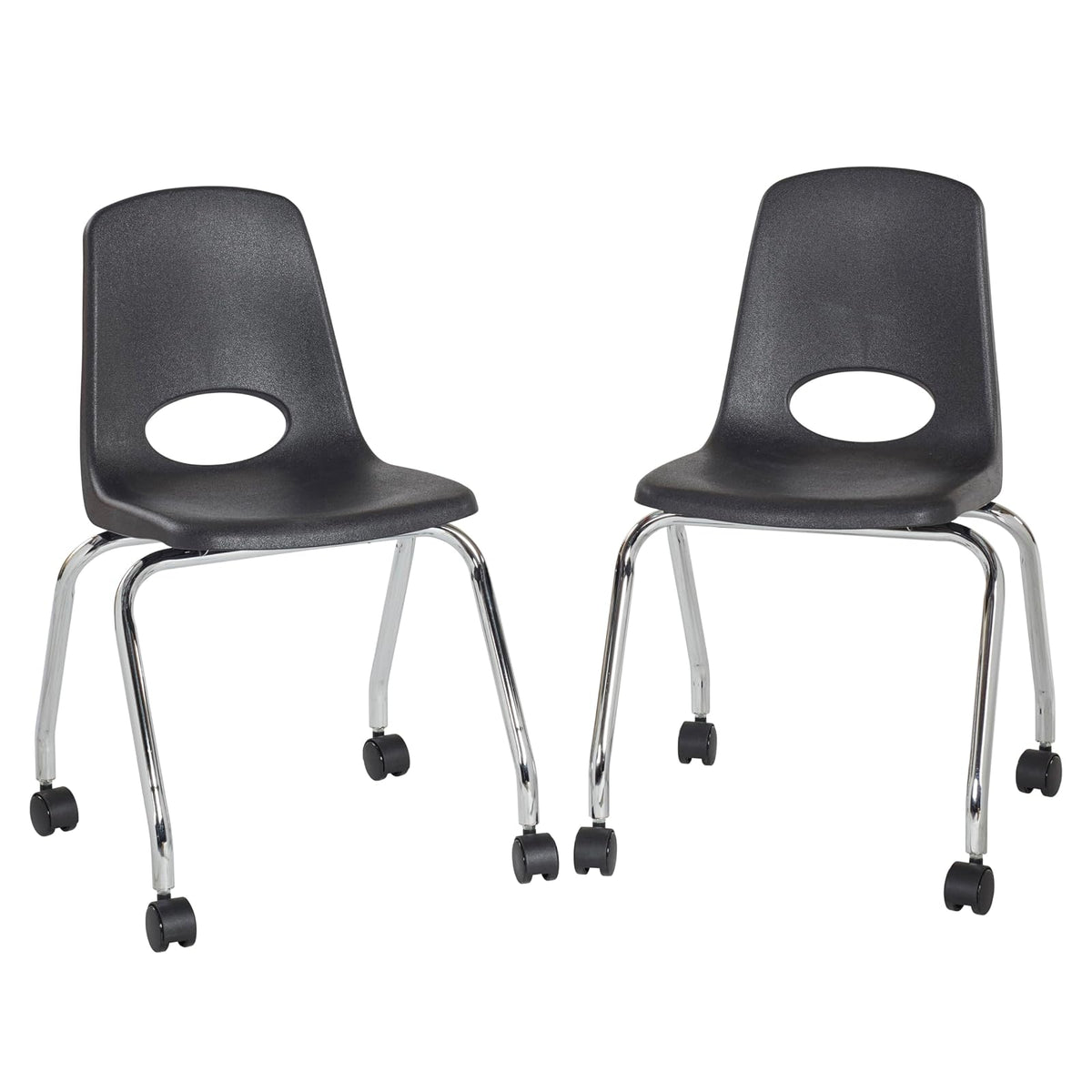 Factory Direct Partners - 10372-BK -10372 - Silla escolar móvil de 18 pulgadas con ruedas para niños, adolescentes y adultos; asiento ergonómico para aprendizaje en casa, aula u oficina, color negro (paquete de 2)