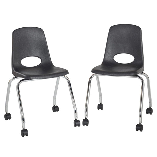 Factory Direct Partners - 10372-BK -10372 - Silla escolar móvil de 18 pulgadas con ruedas para niños, adolescentes y adultos; asiento ergonómico para aprendizaje en casa, aula u oficina, color negro (paquete de 2)