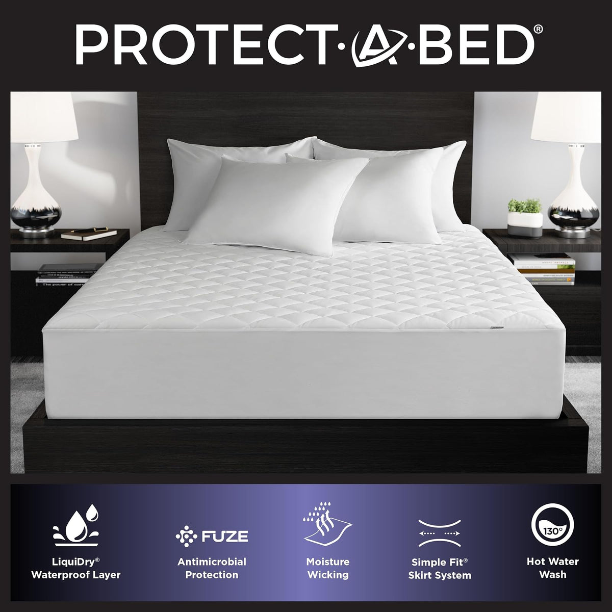 Protect-A-Bed - Colchón Esencial Queen, 100% Impermeable, Barrera contra ácaros, Transpirable y silenciosa, antimicrobiana, se Adapta a colchones de 11 a 18 Pulgadas
