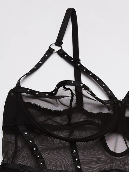 Dreamgirl Peluche de Malla elástica Muy Transparente con Aros LenceríaMujer