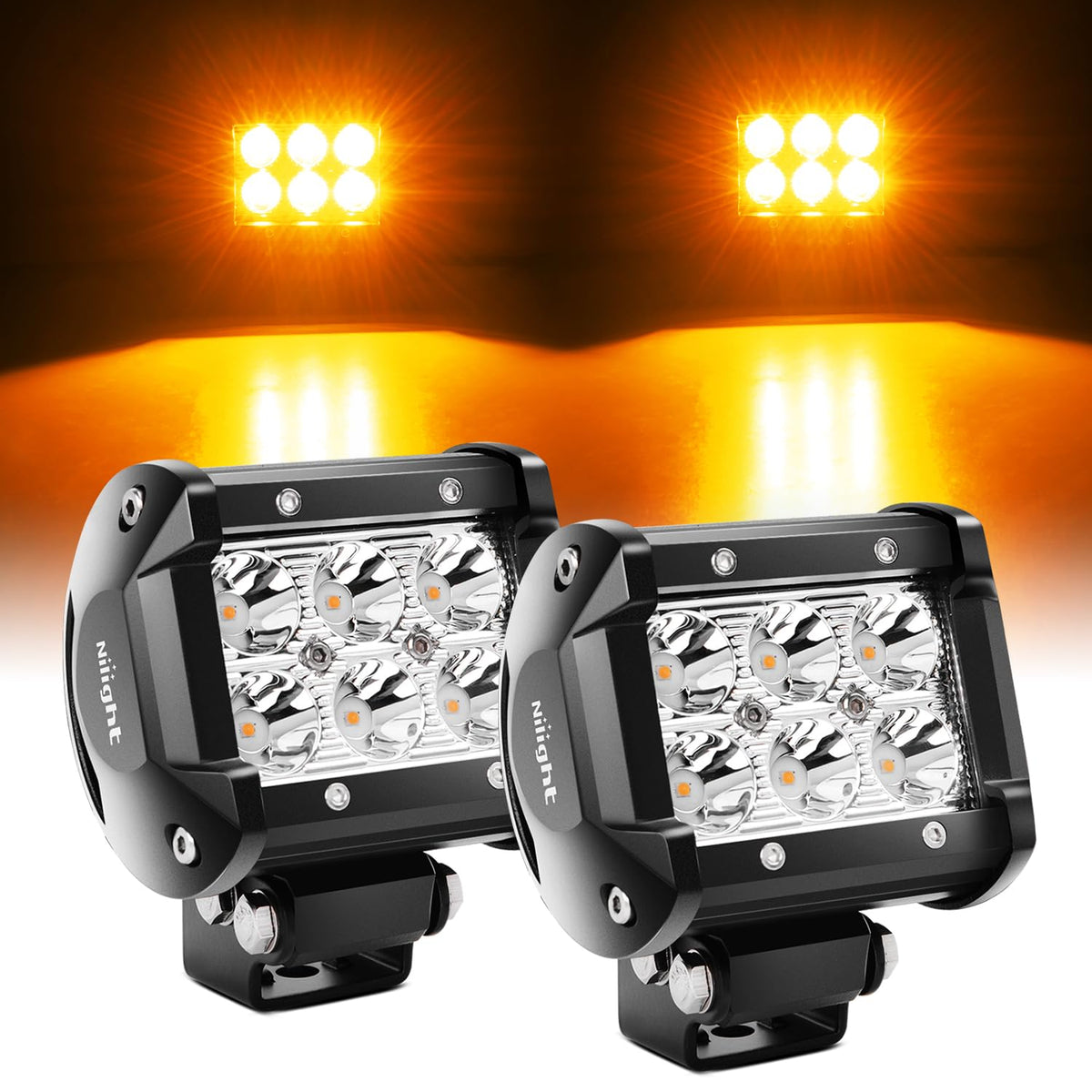 Nilight - Cápsulas de luz LED de 4 pulgadas, luces antiniebla de conducción de color ámbar, 2 unidades de 18 W, iluminación de trabajo todoterreno, para camión, ATV, UTV, RV, camioneta, barco, tractor