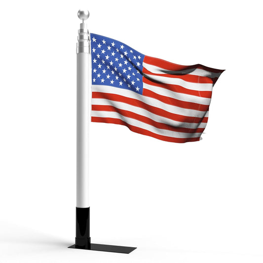 Camco 20’ Portable Telescoping Aluminum Flagpole with Tire-Anchored Flag Holder and US Flag (51600)