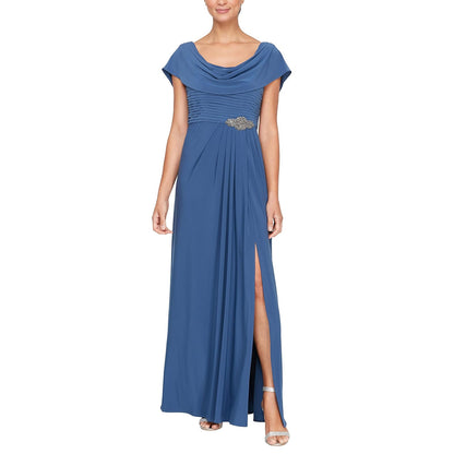 Alex Evenings Vestido Largo Cuello Drapeado para Madre de la Novia - 6 - Wedgewood