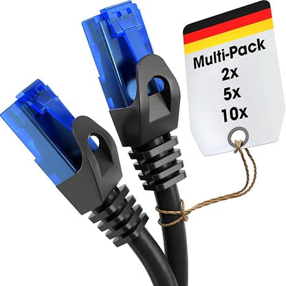 KabelDirekt – Cable Ethernet 10Gbit/s – 5x 9ft/3m, negro | Transmite la velocidad máxima de fibra óptica, para redes Gigabit, switches/routers/modems, negro/azul