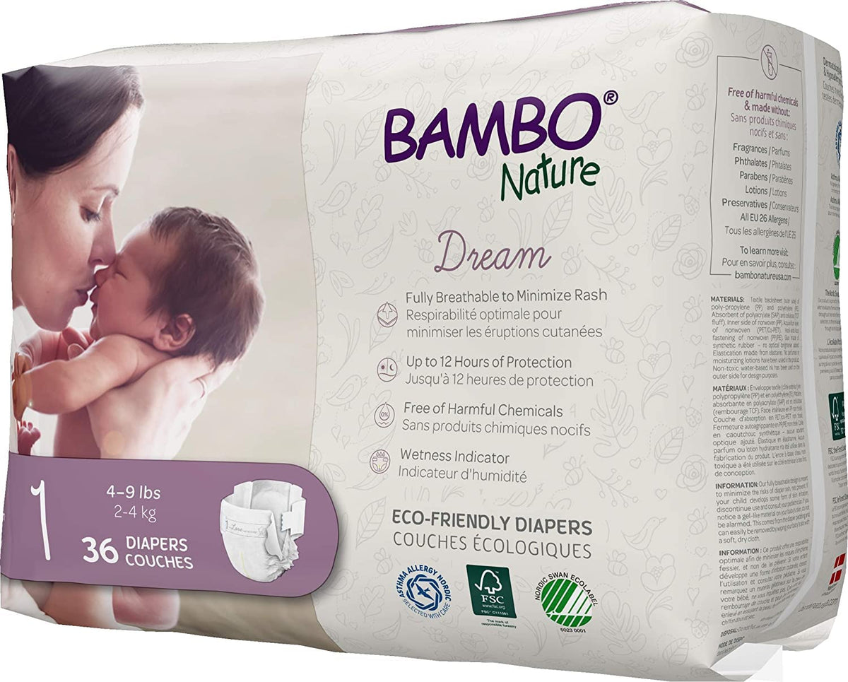 Bambo Nature Premium Pañales ecológicos para bebé, tamaño 1 (4-4 kg), 36 unidades