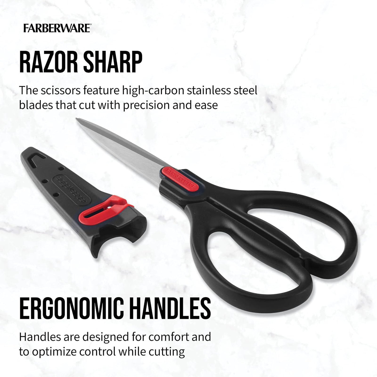 Farberware Tijeras multiuso de acero inoxidable autoafilables con funda Edgekeeper