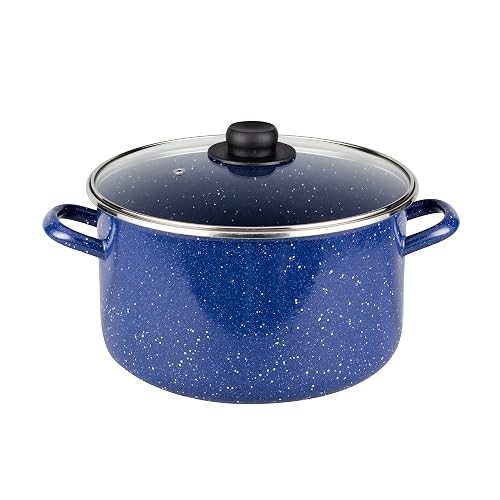 Ekco | Batería de Cocina 9 Pzas Acero Esmaltado para Inducción Azul | Compatible con inducción, Tapas de vidrio, Fácil limpieza, Asas ergonómicas, Calentamiento uniforme, Alta durabilidad