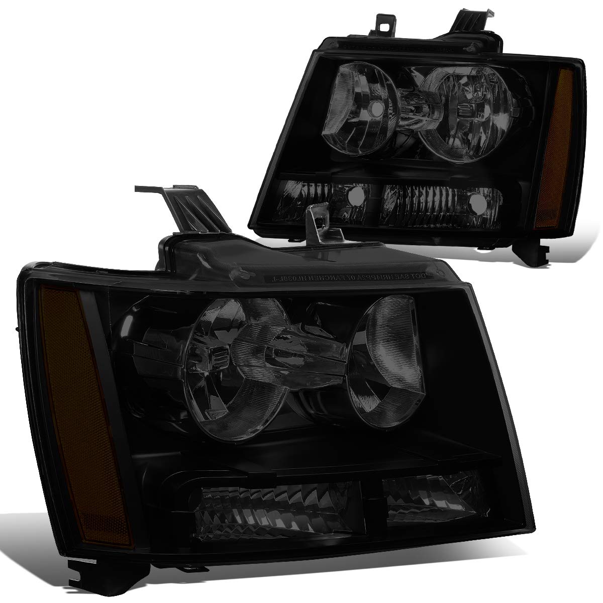 DNA Motoring Par de Faros Delanteros Halogen, Negro/Humo/Ámbar, HL-OH-CSA07-BK-SM-AM [compatible con Chevy Tahoe/Suburban/Avalanche 2007-2013]