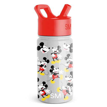Simple Modern Summit Botella Infantil con Popote, Acero Inoxidable, Diseño Disney - Disney-Mickey Mouse Gris - 0.4 Litros