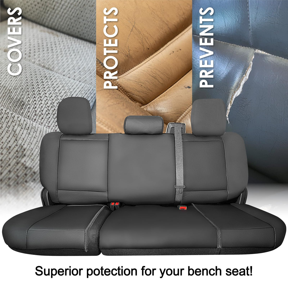 X Truck Accessories Funda de Asiento de Camioneta Universal para Banco Completo Compatible con Silverado F-150 Ram Sierra Titan Tundra, Negro, 1370036