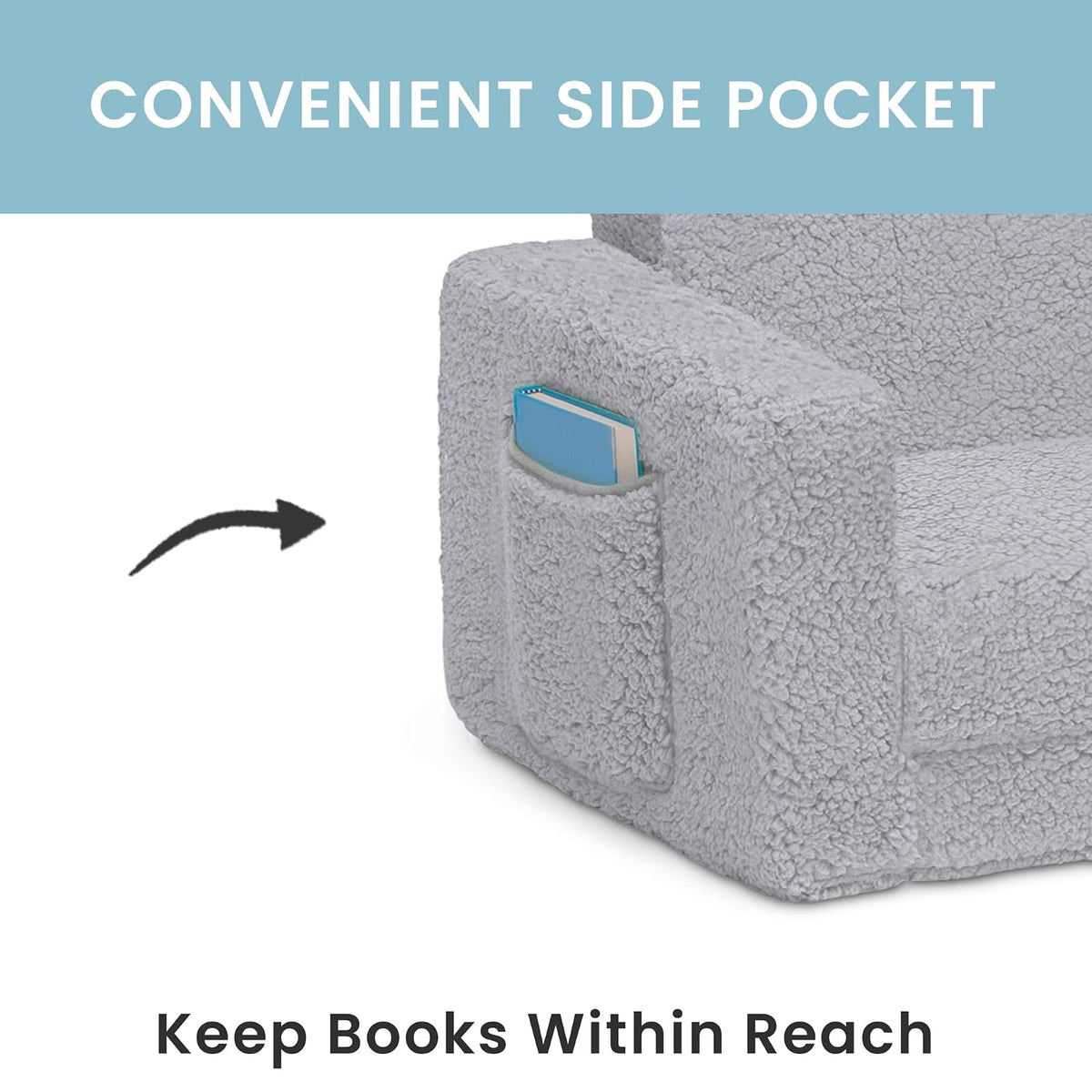 Cozee Flip-out Sherpa 2-in-1 Convertible Chair to Lounger for Kids