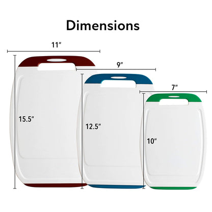 Neoflam Microban Juego de Tabla de Cortar de 3 Piezas | Multicolor, tamaños S/M/L, inversión de manchas y olores, apto para lavaplatos, BPA Free, mango antideslizante EZ Grip