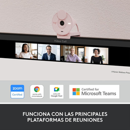Logitech Brio 300 Cámara Web HD con Obturador de privacidad, Mic con reducción de Ruido, USB-C, Certificado para Zoom, Microsoft Teams, Google Meet, corrección automática de luz - Rosa