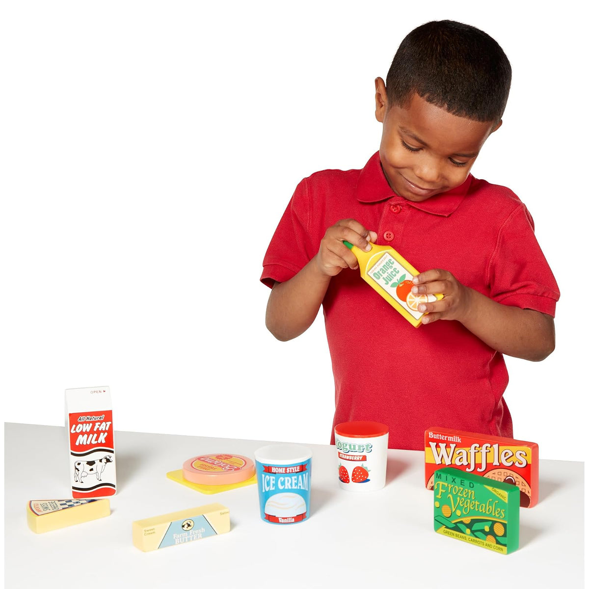 Melissa & Doug Set de Comida de Refrigerador, Comida de Juguete, Juguete de Madera, Juego de Imitación, Madera Pintada a Mano, Construcción Resistente, (9 Piezas)