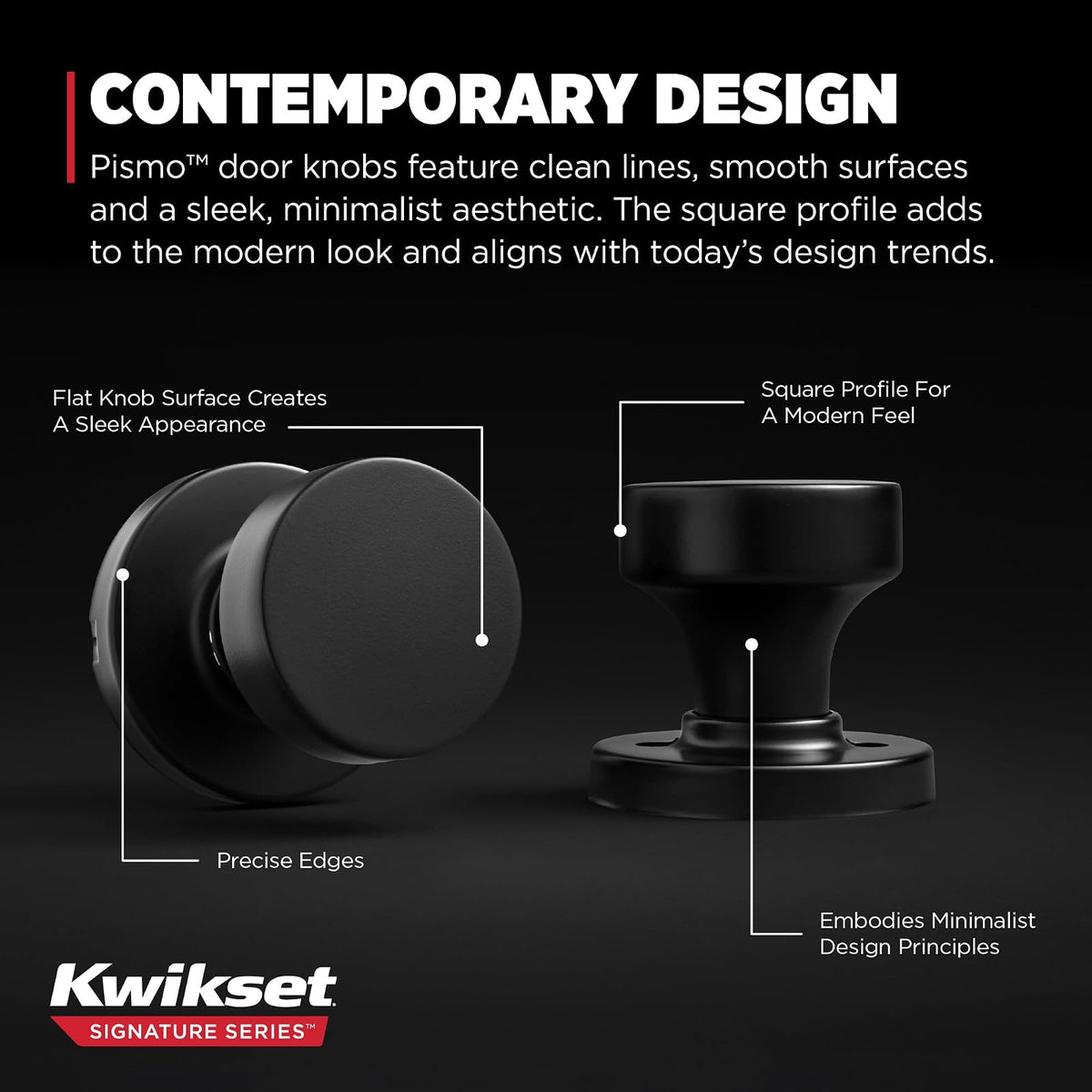 Kwikset Pismo - perilla para puerta (níquel satinado), Pasaje, Acero negro