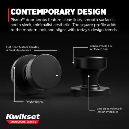 Kwikset Pismo - perilla para puerta (níquel satinado), Pasaje, Acero negro