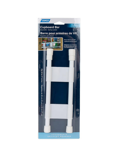 Camco RV - Barra Doble para clóset | Barras de tensión Ajustables con Resorte comprimen y se extienden en tamaño de 10 a 17 Pulgadas, Blanco (44093)