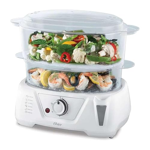 Oster® Vaporera de Alimentos, con 2 bandejas plegables, y Temporizador, Blanca