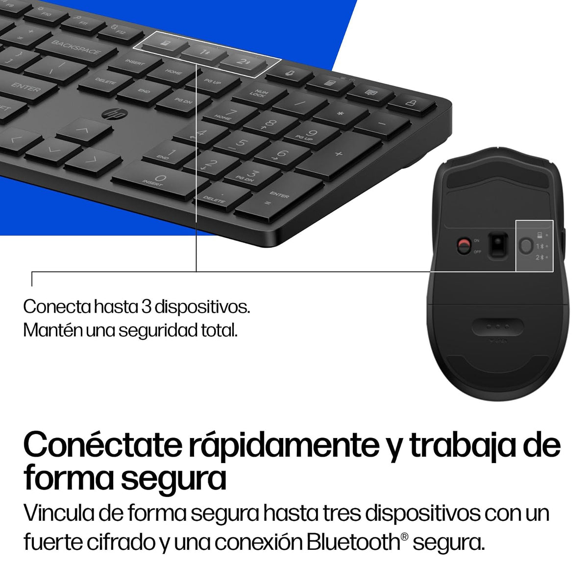 HP Combo de Teclado y Mouse multidispositivo Modo Dual 490C, Negro (BE1P9AA)