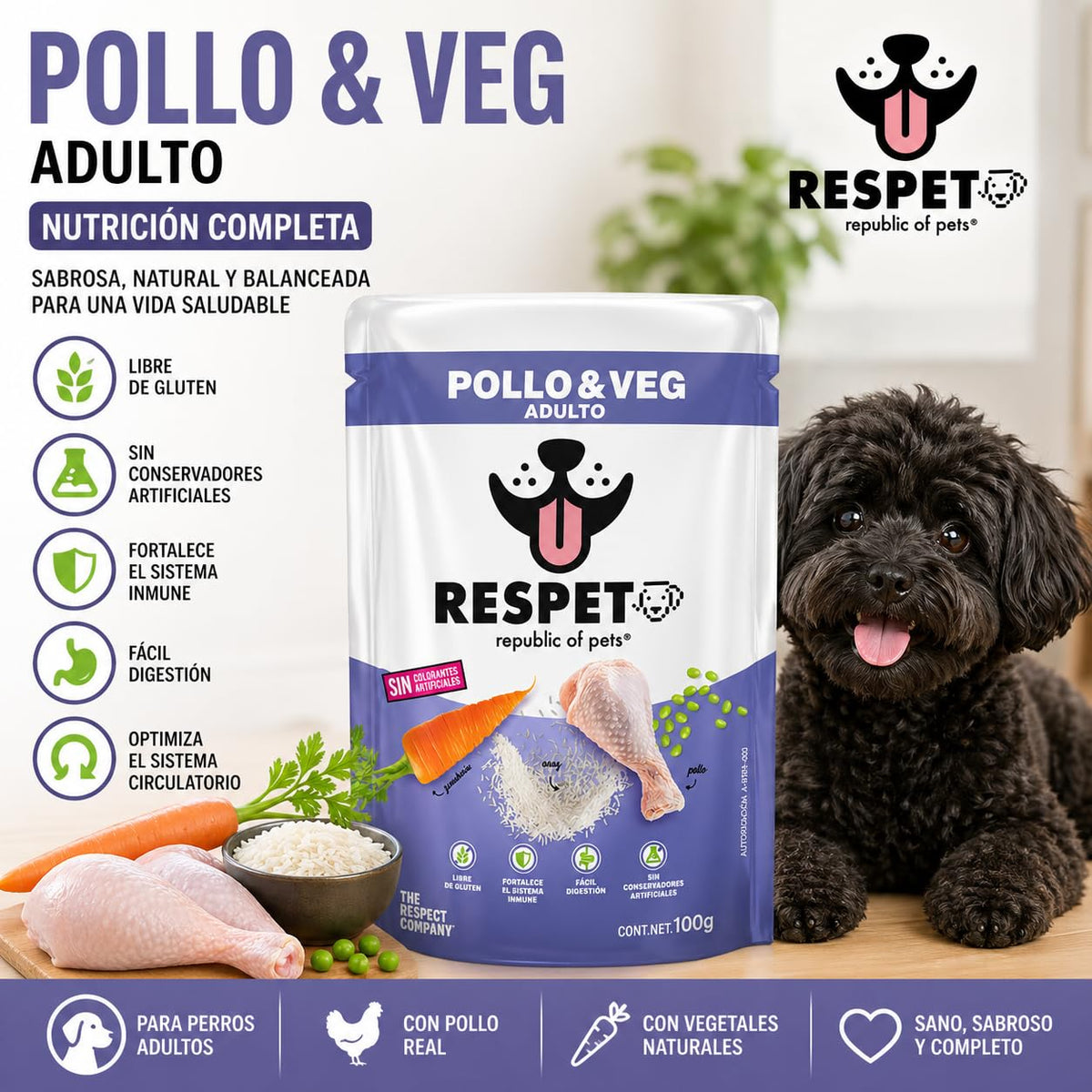 RESPET Alimento Húmedo para Perro Adulto Pollo y Vegetales 30 Sobres 100 g