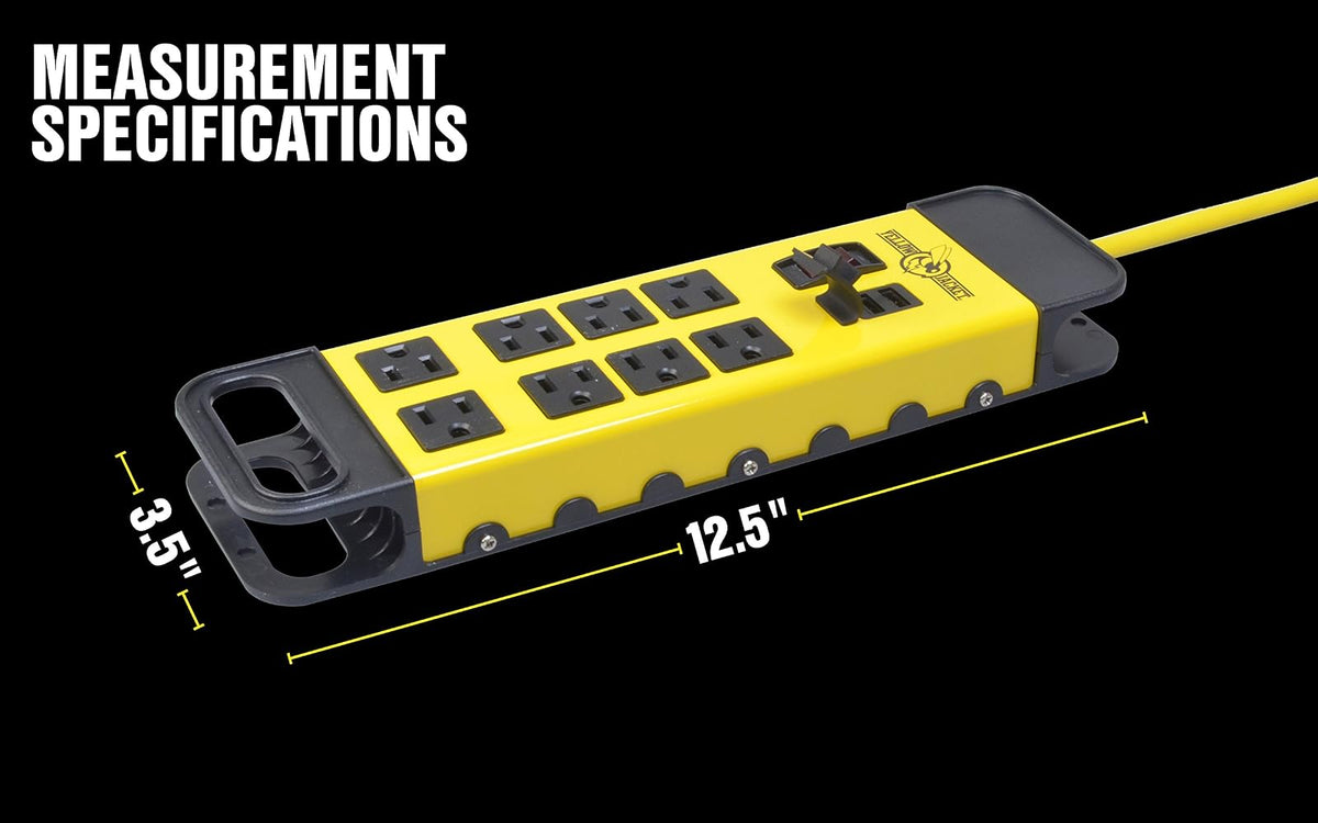 Yellow Jacket - Tira protectora de sobretensión de metal, 8-Outlet Power Strip, Amarillo