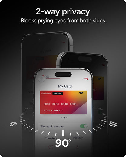 ZAGG InvisibleShield Glass Elite Privacy iPhone 15 Pro Max - Protector de visualización 5X más fuerte con bordes reforzados, filtro de privacidad de 2 vías, superficie resistente a arañazos y manchas,