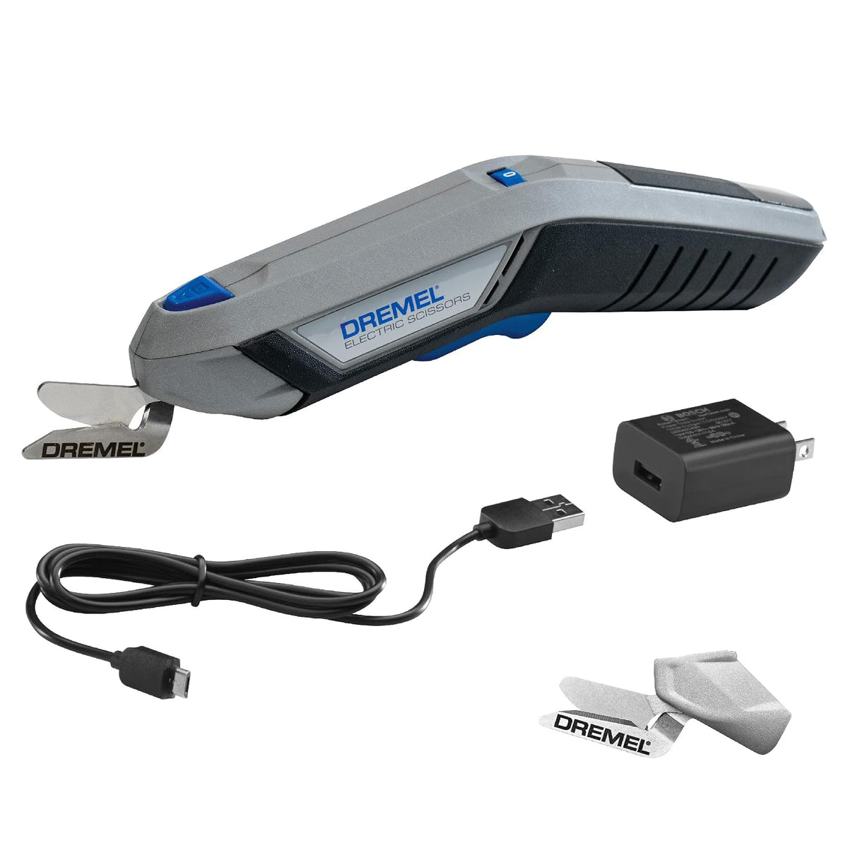 Dremel - Tijeras eléctricas inalámbricas de 4 V con batería recargable USB y dos accesorios de cuchilla, ideal para cortar cartón, tela y papel, HSSC-01