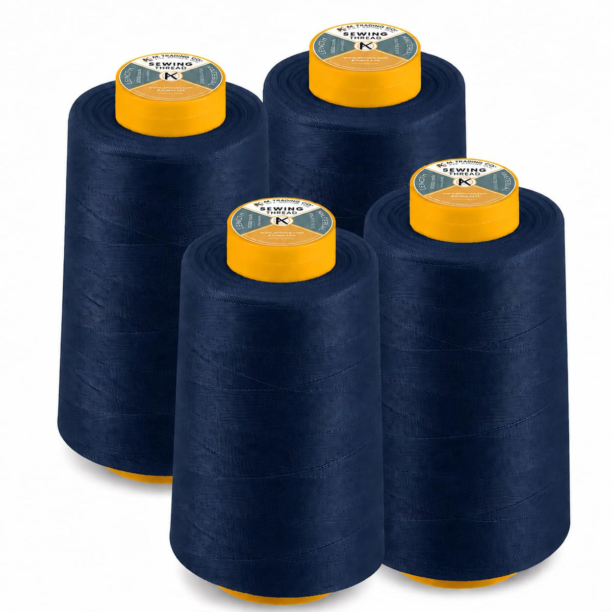 AK TRADING CO. Paquete de 4 conos de hilo de coser multiusos azul marino (6000 yardas cada uno) de bocinas de hilo de poliéster de alta resistencia para coser, acolchar, máquinas de Serger, Overlock, - Azul marino