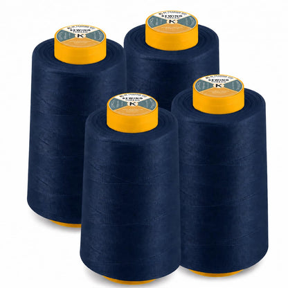 AK TRADING CO. Paquete de 4 conos de hilo de coser multiusos azul marino (6000 yardas cada uno) de bocinas de hilo de poliéster de alta resistencia para coser, acolchar, máquinas de Serger, Overlock, - Azul marino