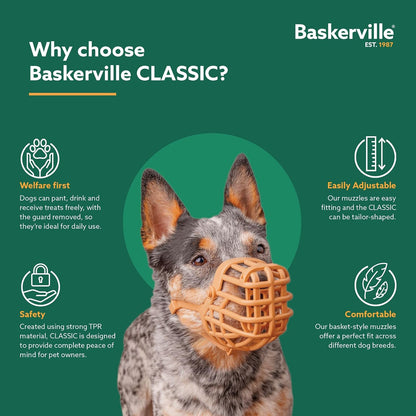 Baskerville - Bozal clásico para canastas, pantalón y Bebida, Evita mordeduras y residuos de Alimentos, Fuerte TPR, Ideal para Perros de Nariz más Larga, bozal de Entrenamiento Transpirable para