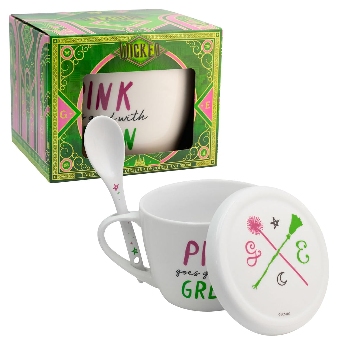 Funkids - Taza con tapa y cuchara deporcelana Wicked con caja de regalo 580ml.