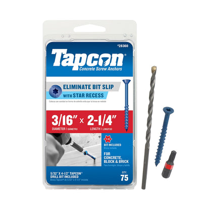 Tapcon 28360 - Anclajes de hormigón (3/16 x 2-1/4), diseño de estrella azul